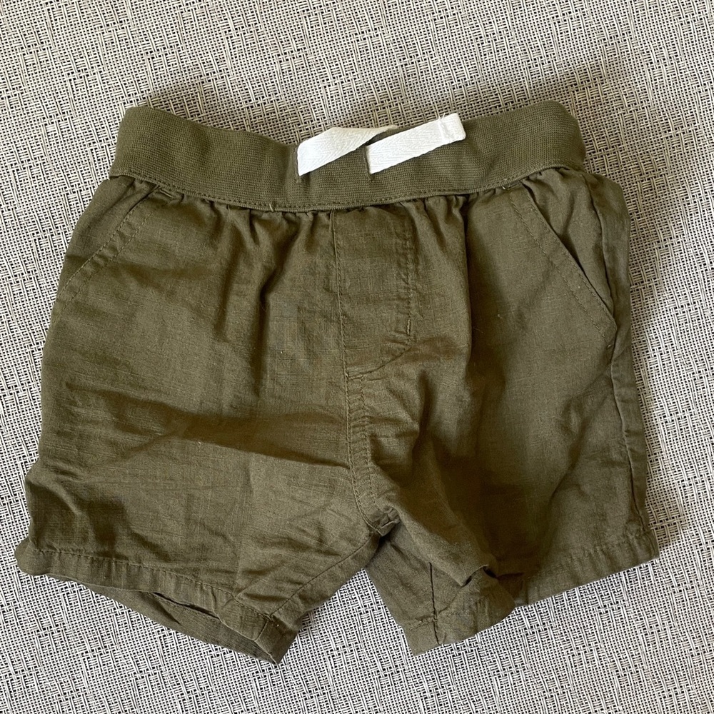 6-12 mo Olive Green Poplin Baby Shorts